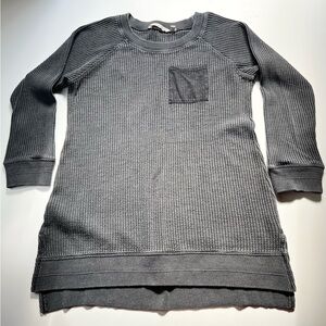 Soft Surroundings Women's Waffle Knit Gray/BLK Tunic W/ Pocket Thermal Shirt S